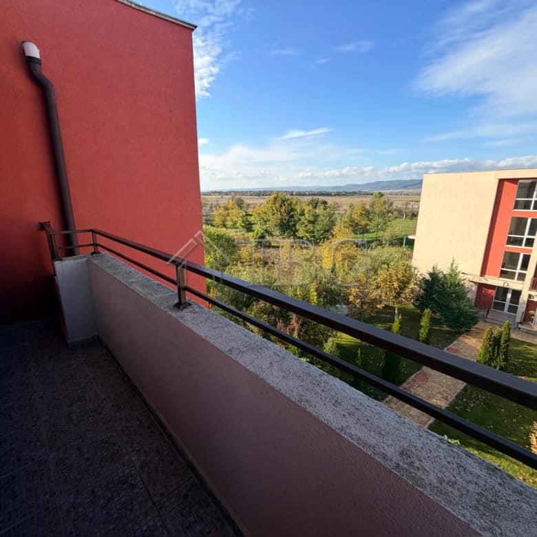 Balcony view from a 2+1 apartment at Holiday Fort Club, Sunny Beach, offering scenic landscape and o.