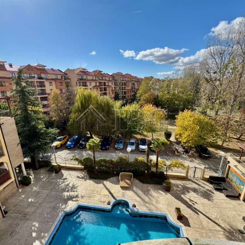Pool view from the 1-bedroom apartment at Harmony Suites 1.