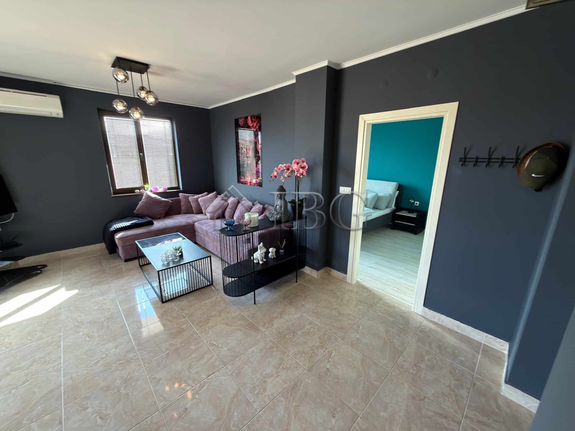 Modern two-bedroom apartment in Nessebar's Esteban SPA Complex with stylish decor.