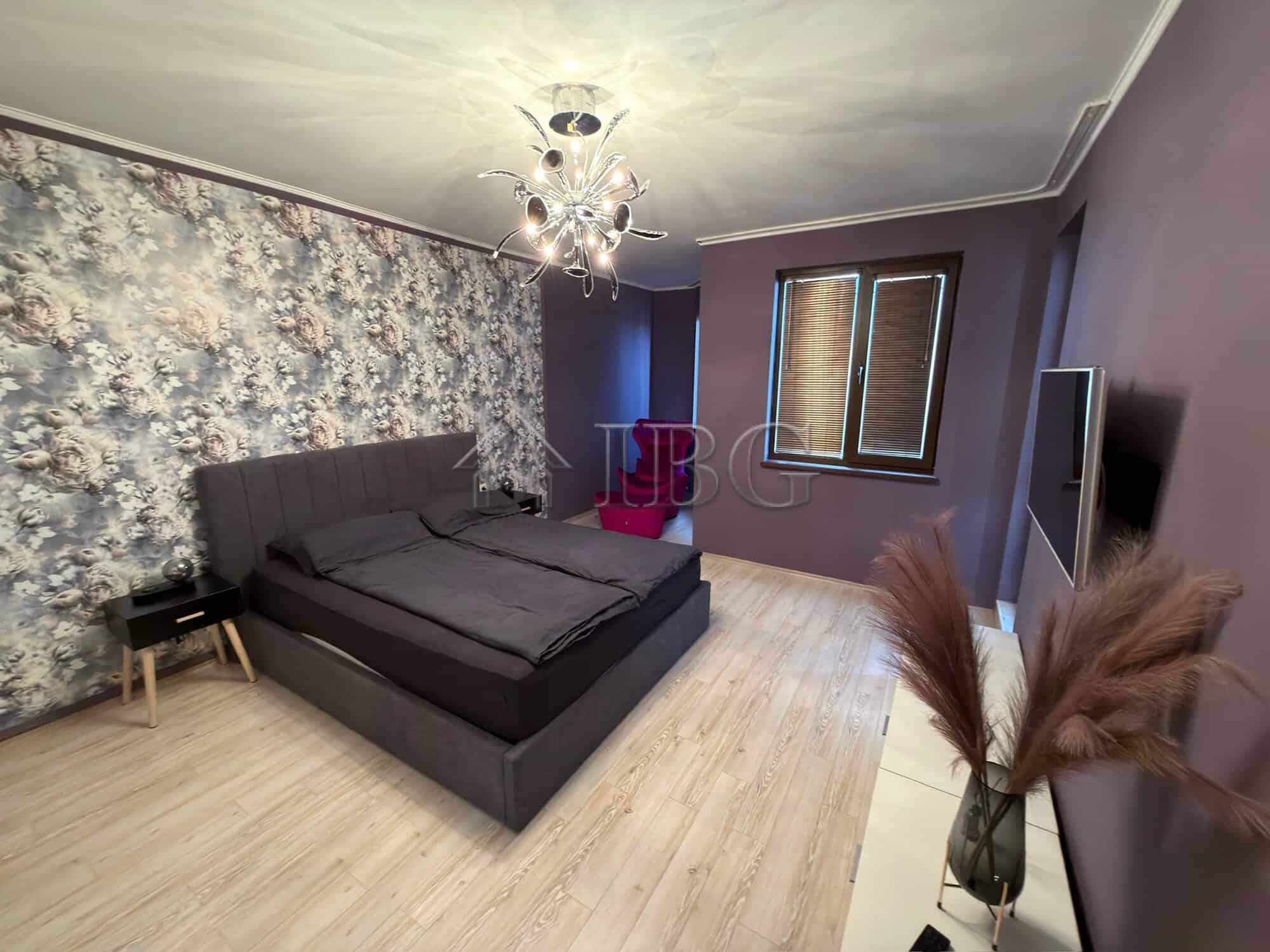 Modern bedroom with stylish decor in Nessebar. Perfect for relaxing stays in a luxury complex.