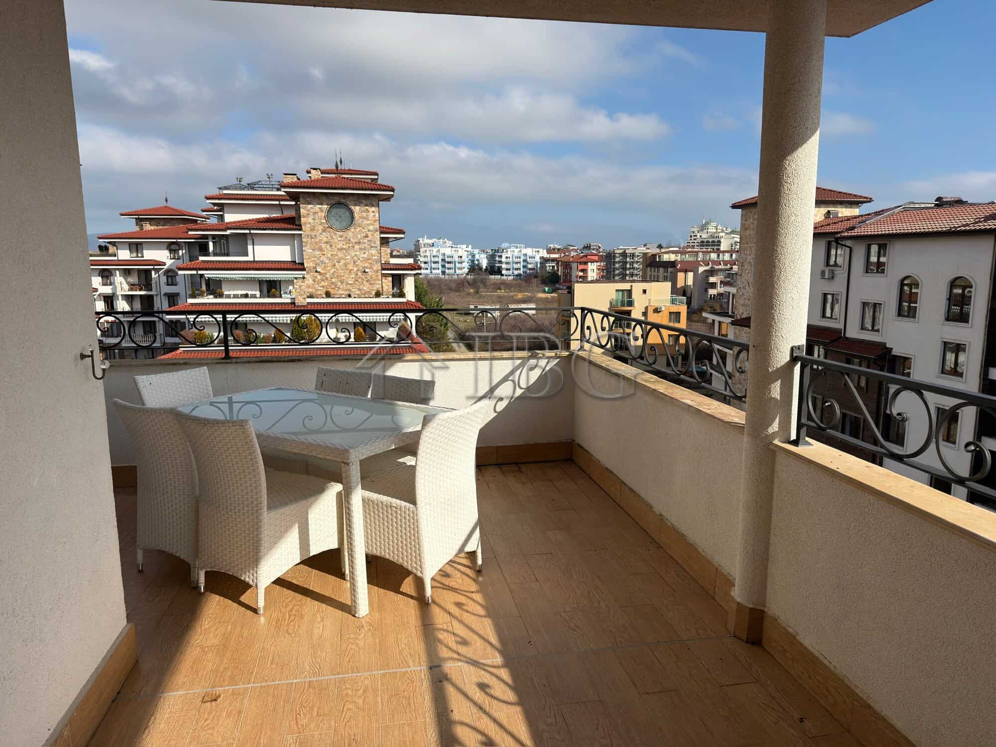 Balcony of a luxury two-bedroom apartment in Esteban SPA Complex, Nessebar, offering outdoor space w.