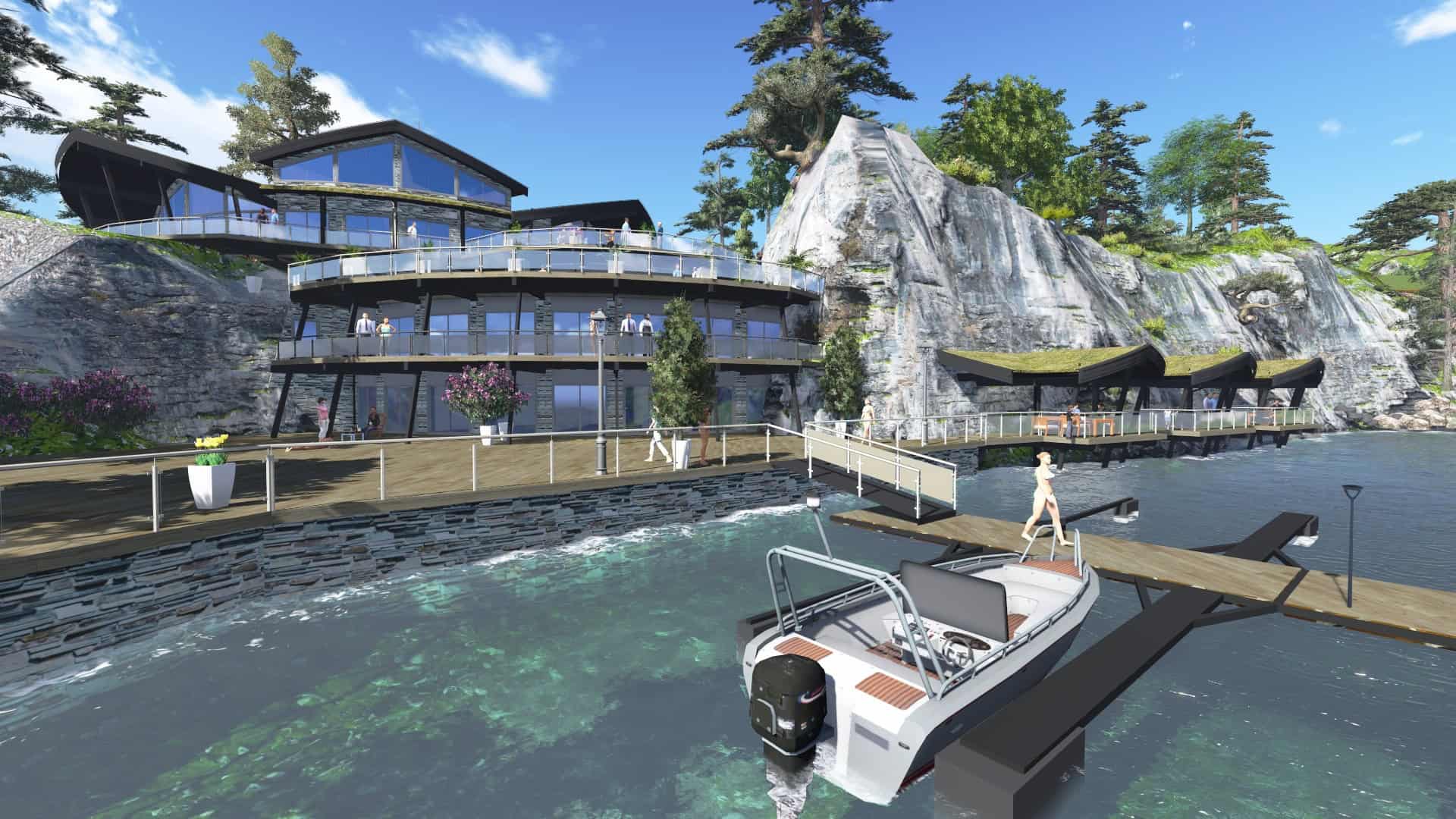 Beautiful waterfront resort with modern architecture on a private peninsula in Norway.