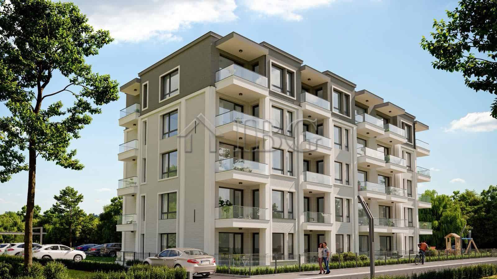 Modern residential building with spacious balconies in Ravda, Bulgaria.