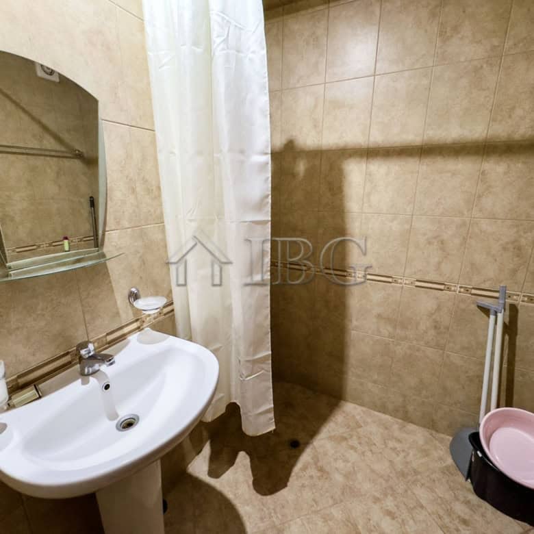 Cozy bathroom in a studio apartment at Panorama Bay 1, Sveti Vlas, Bulgaria.