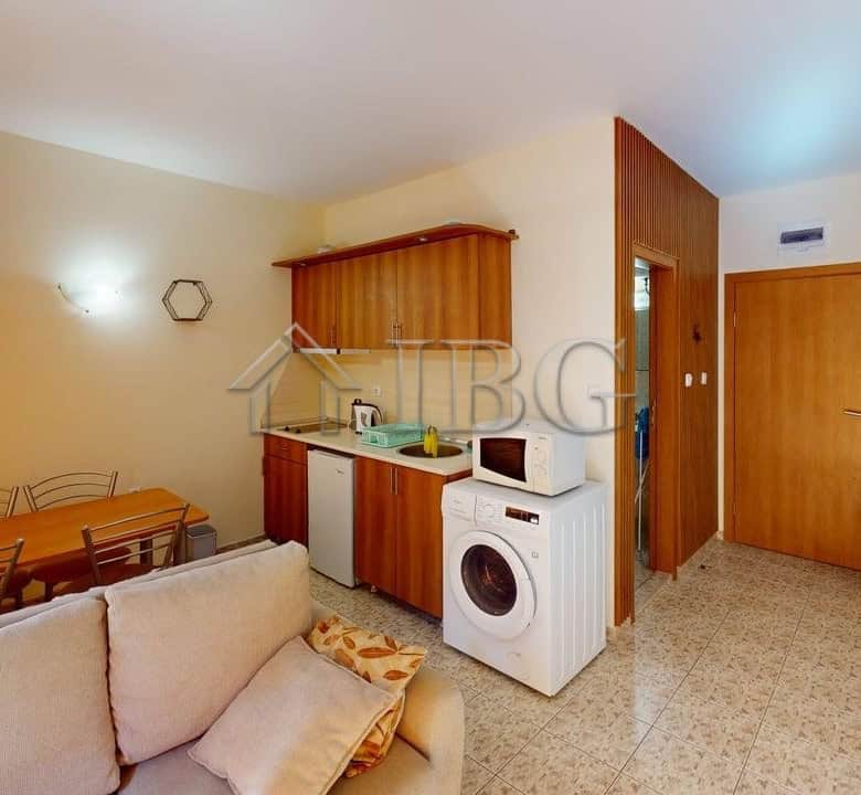 Studio apartment with balcony and green yard exit in Royal Dreams, Sunny Beach.