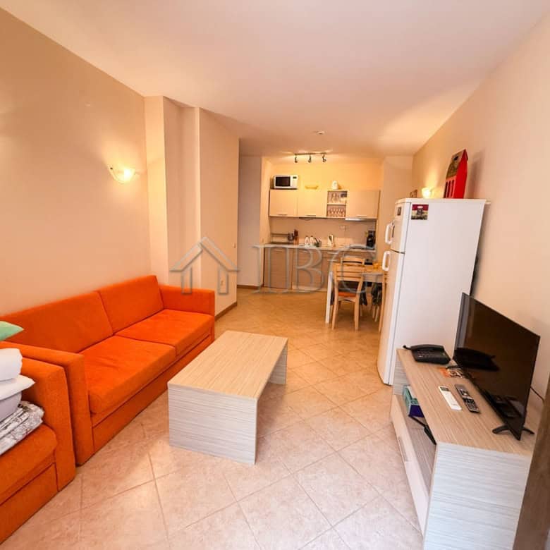 One-bedroom apartment in Royal Sun, Sunny Beach, with modern furnishings and open-plan living area.