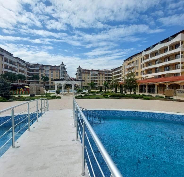 Modern apartment with balcony overlooking the pool at Royal Sun, Sunny Beach.