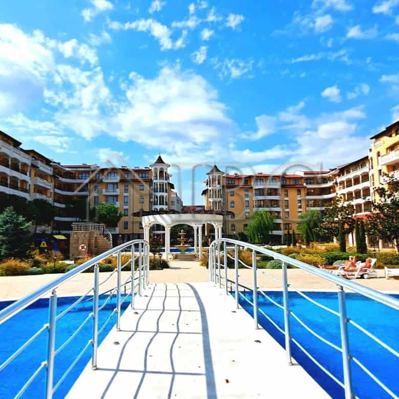 Modern apartment complex with pool at Sunny Beach, Bulgaria.