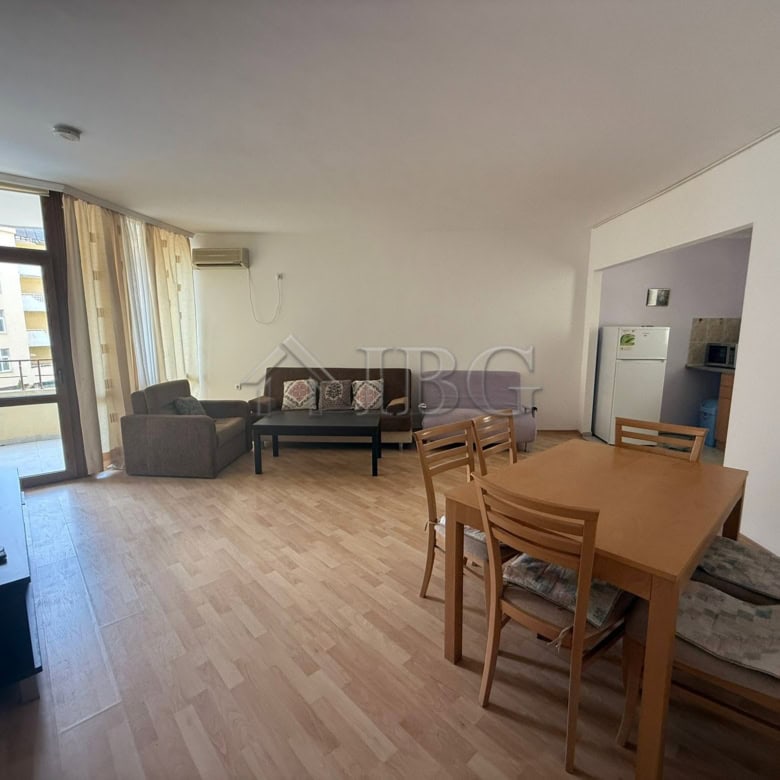 Bright living room with large windows and access to balconies in Sands Complex, Sunny Beach.