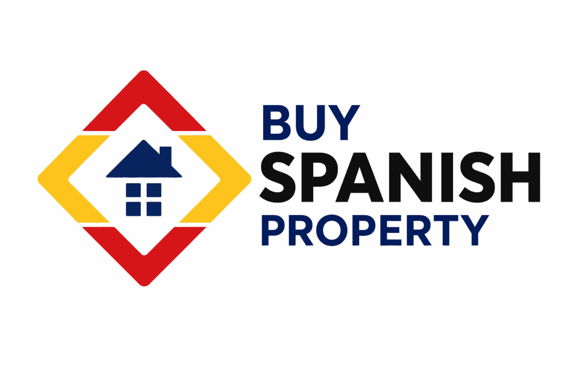 Logo for buying Spanish property with house icon and bold text.