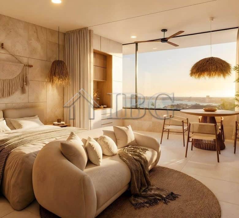 Spacious bedroom with sea view in Loggia Residences near Sunny Beach. Modern design and natural ligh.