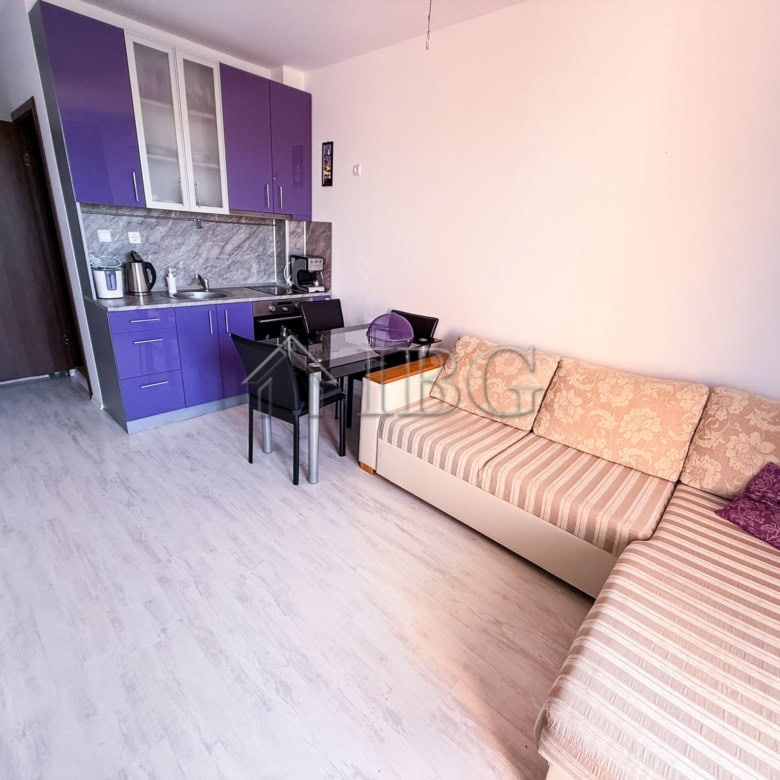 Bright furnished 2-room apartment near Sunny Beach, featuring a modern kitchen and cozy living area.