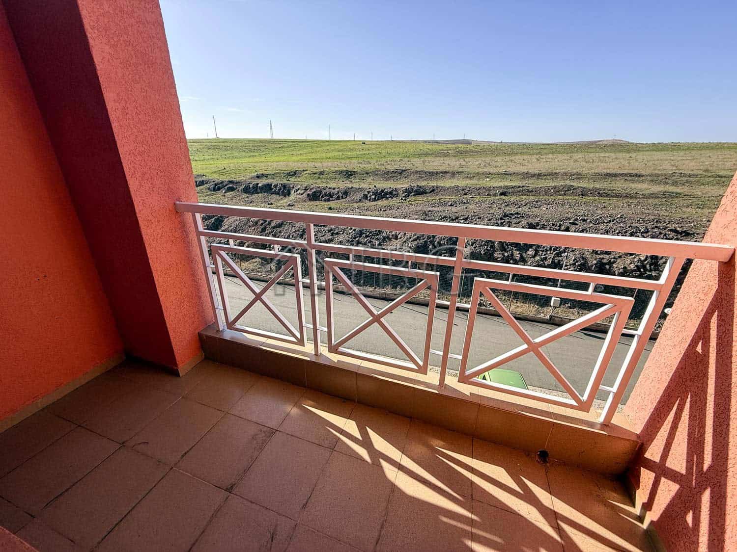 Balcony view from a furnished 2-room apartment near Sunny Beach, Bulgaria.