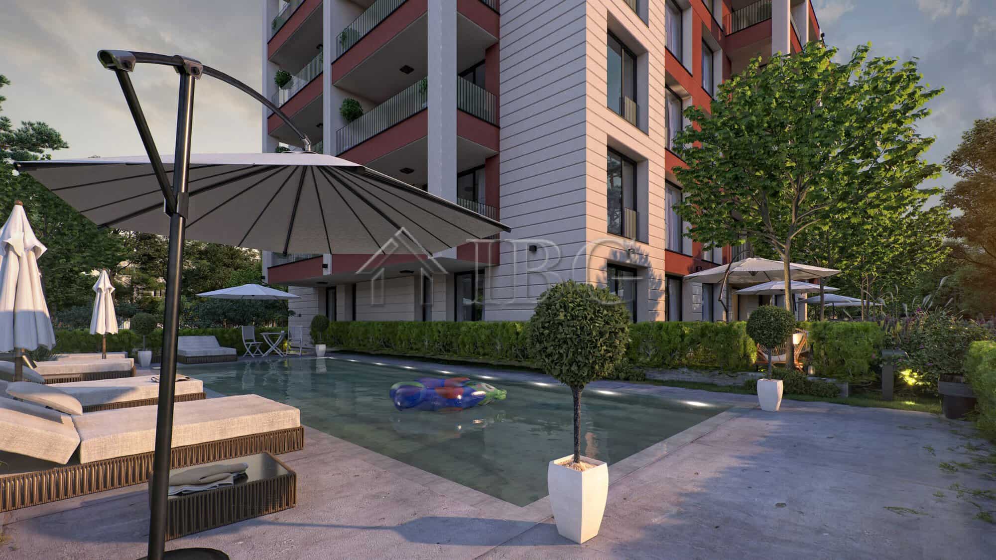 Bright 1-bedroom apartment with garden in Sunny View Central, Block 7, featuring outdoor pool and lu.