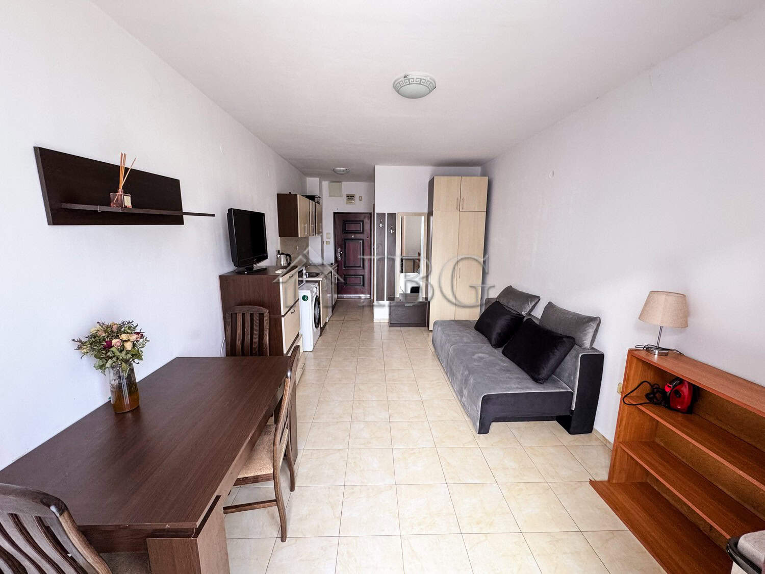 Modern studio apartment with pool view in Sunny Beach, perfect for a relaxing holiday.