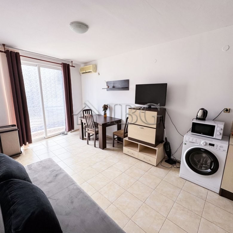 Compact studio apartment with pool view in Sunny Beach, perfect for relaxing holidays.