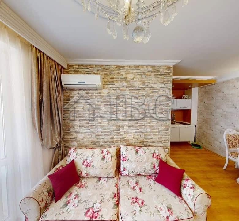 Cozy one-bedroom apartment interior with elegant decor in Sunny Beach, Bulgaria. Perfect for comfort.