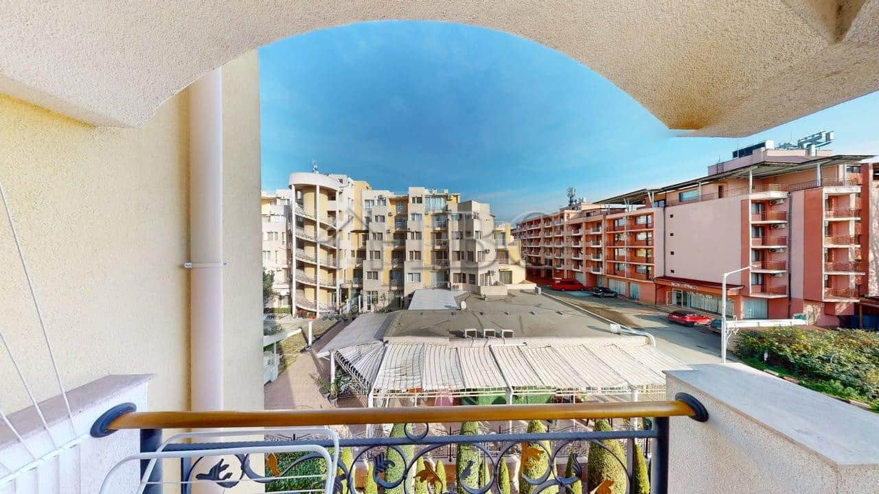 Bright view of Sunny Beach from a one-bedroom apartment balcony.