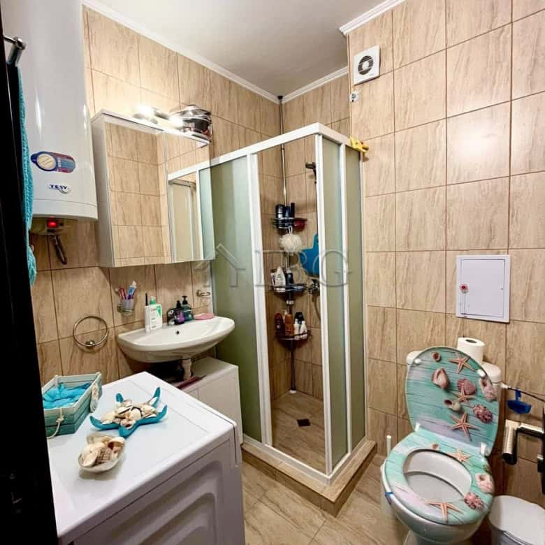 Compact studio with private balcony and modern bathroom in Ravda.