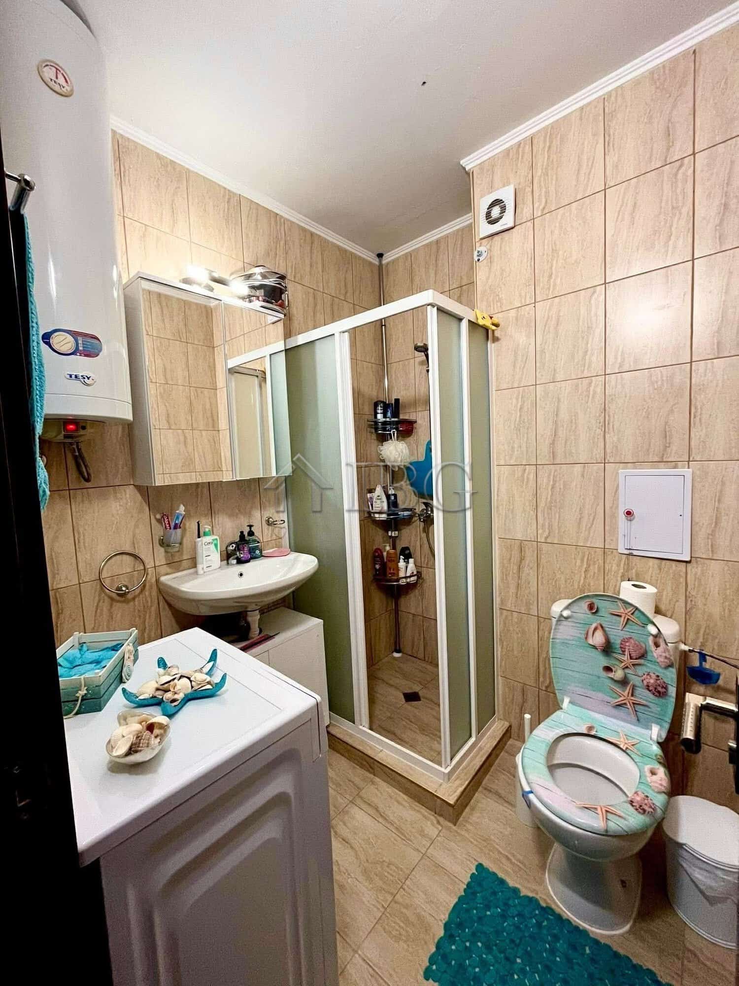 Compact studio with private balcony and modern bathroom in Ravda.