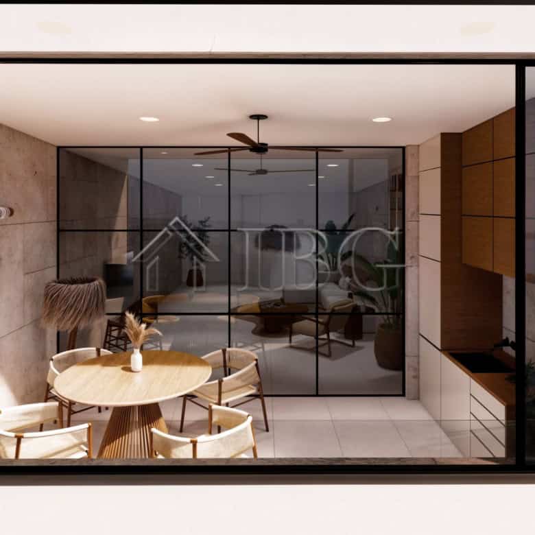 Contemporary loggia with sea view, modern furniture, and glass walls in Sunny Beach.