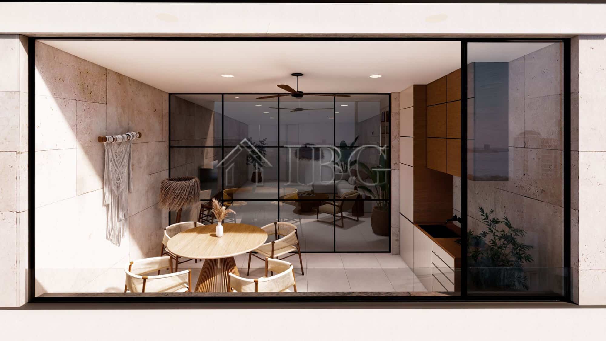 Contemporary loggia with sea view, modern furniture, and glass walls in Sunny Beach.