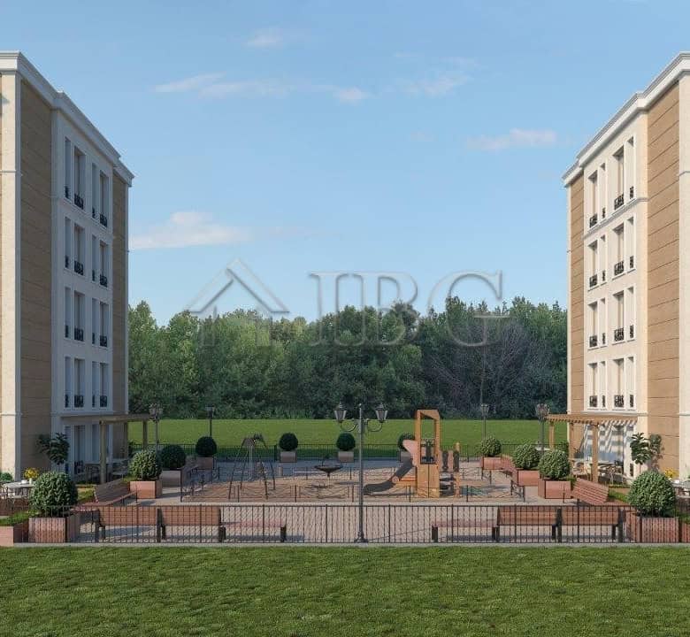 Modern residential complex in Nessebar with spacious balconies and landscaped gardens.