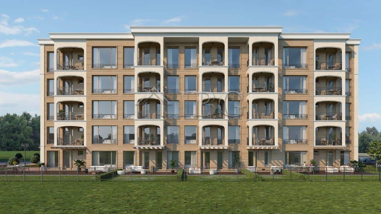 Modern residential building with balconies in Nessebar, Bulgaria.