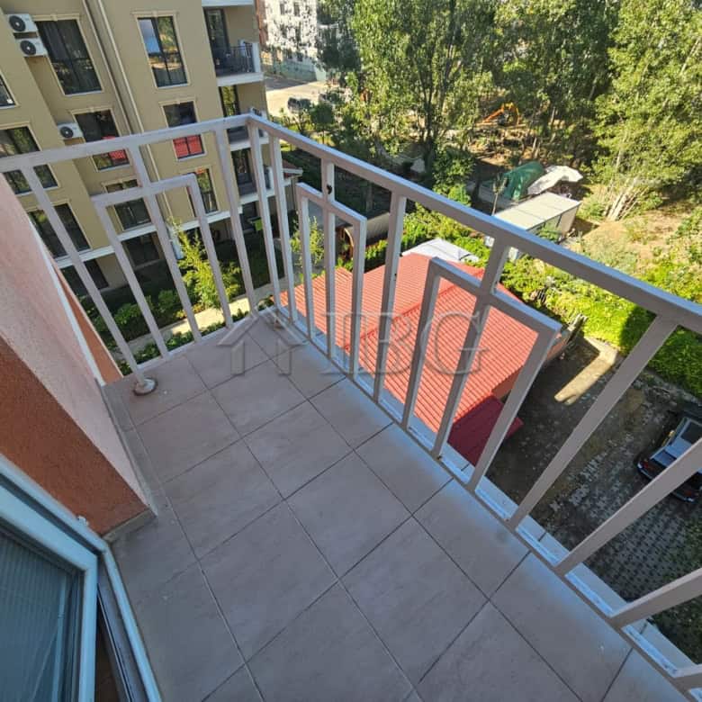 Balcony of a 1-bedroom apartment in Gerber 4 Residence, Sunny Beach, offering outdoor space and scen.