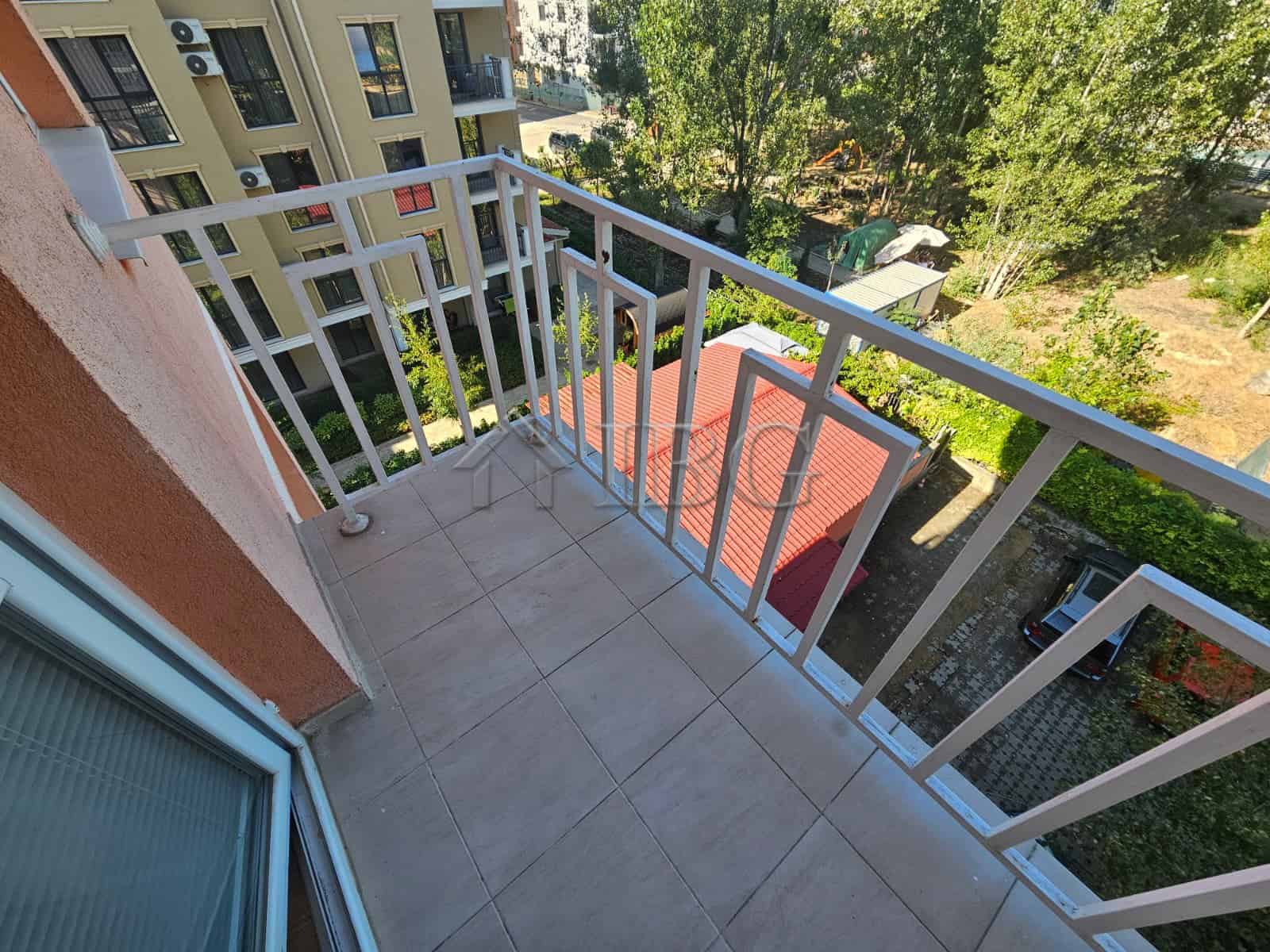 Balcony of a 1-bedroom apartment in Gerber 4 Residence, Sunny Beach, offering outdoor space and scen.