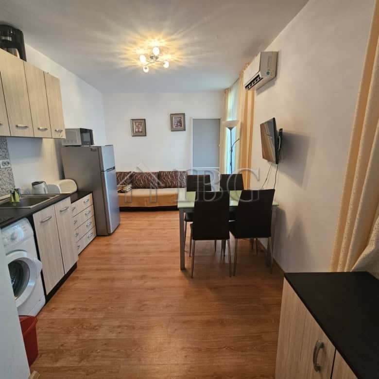 Bright interior of a 1-bedroom apartment in Gerber 4 Residence, Sunny Beach, Bulgaria. Modern living.