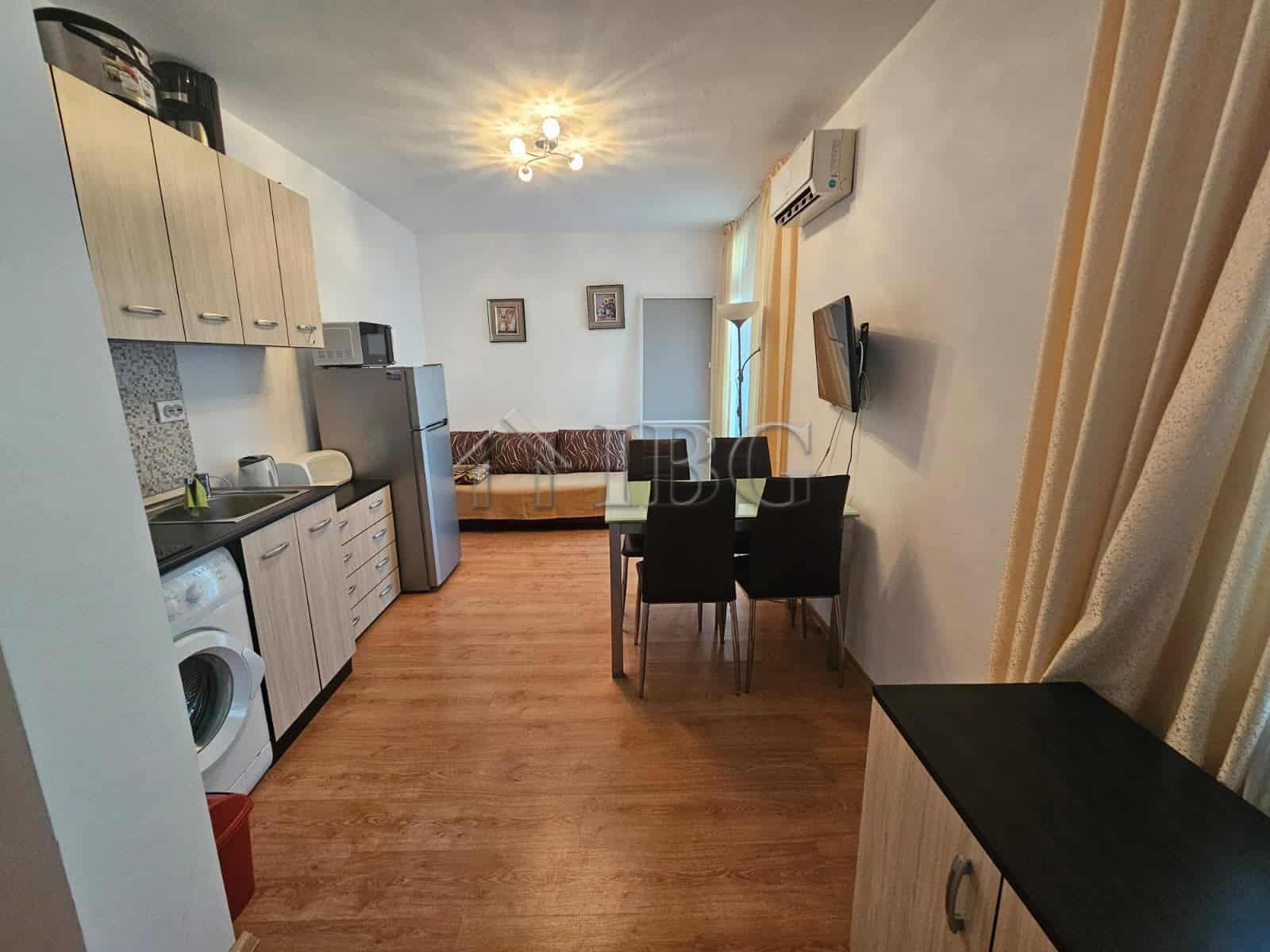 Bright interior of a 1-bedroom apartment in Gerber 4 Residence, Sunny Beach, Bulgaria. Modern living.