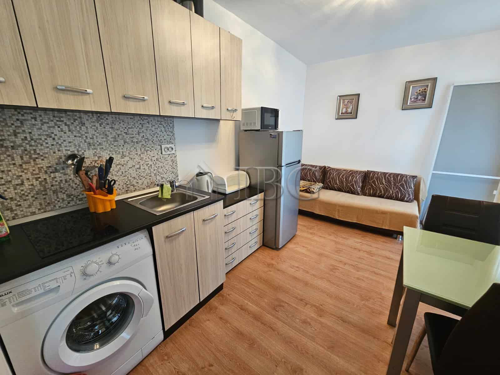 Comfortable 1-bedroom apartment in Gerber 4 Residence, Sunny Beach, Bulgaria. Modern kitchen, living.