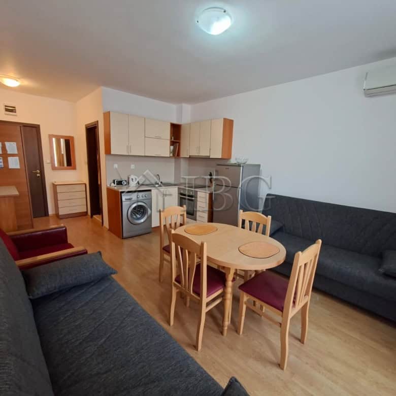 Bright furnished studio with open-plan living area and kitchen in Sunny Beach.