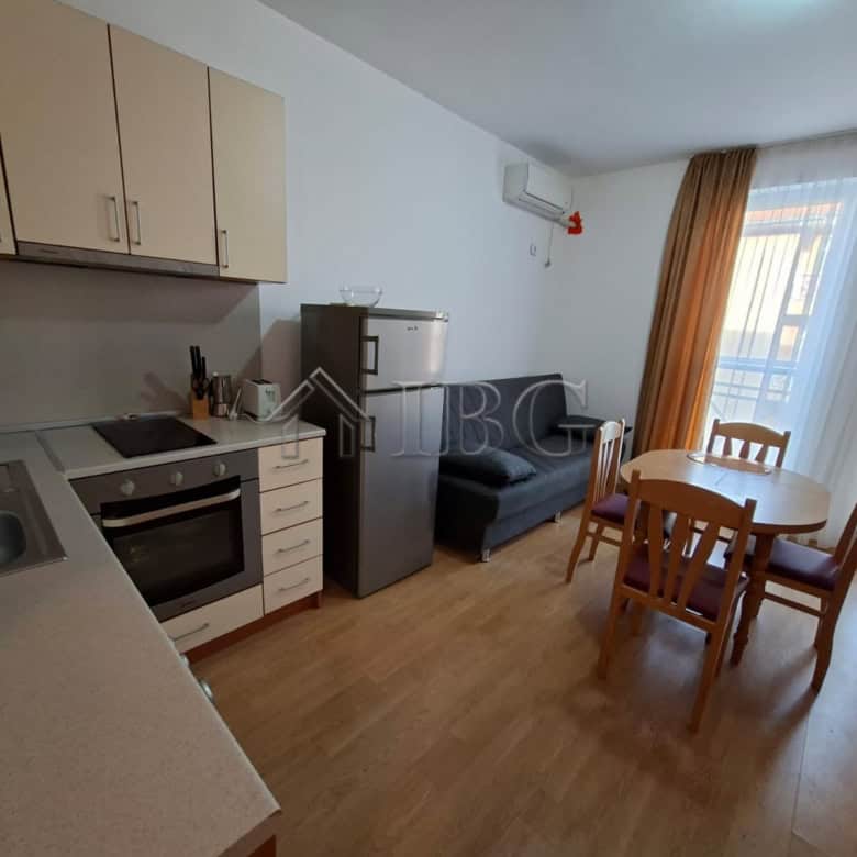 Furnished studio apartment with modern kitchen and dining area in Sunny Beach. Perfect for a comfort.