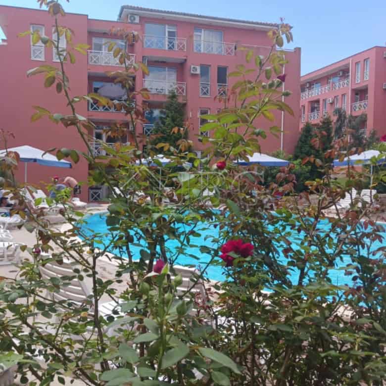 Furnished studio apartment with pool view in Sunny Beach, perfect for a relaxing holiday stay.