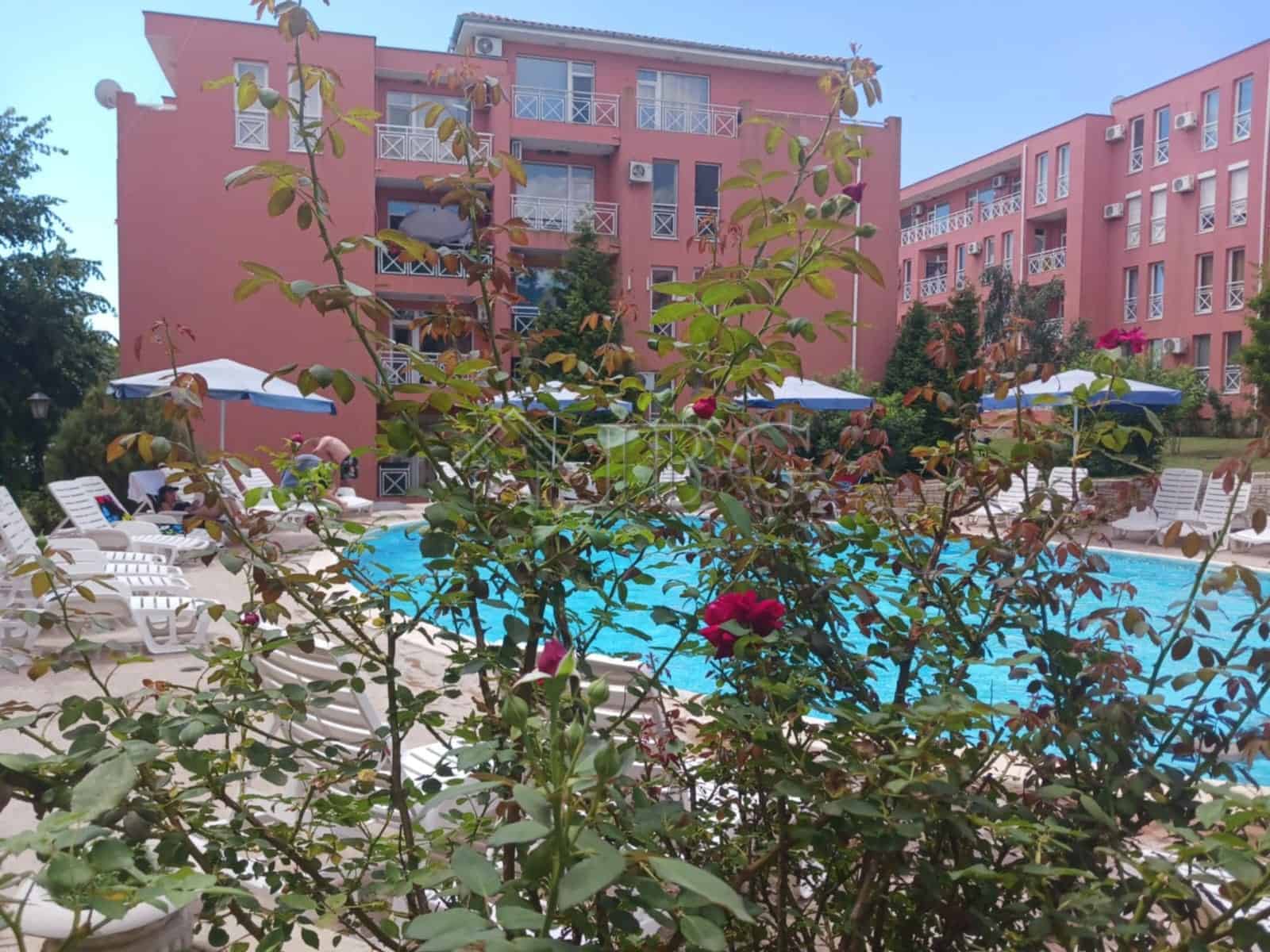 Furnished studio apartment with pool view in Sunny Beach, perfect for a relaxing holiday stay.