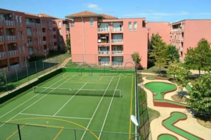 Modern furnished studio apartment near sunny beach with tennis courts and lush gardens. Perfect for.