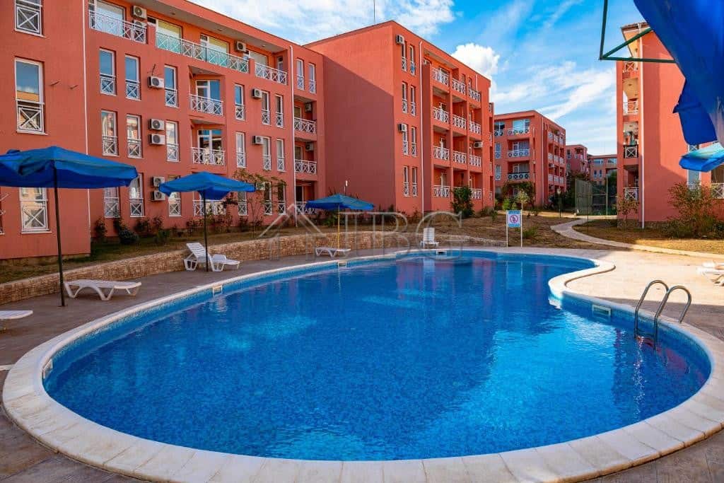 Furnished studio apartment with pool view in Sunny Beach, perfect for a relaxing holiday stay.