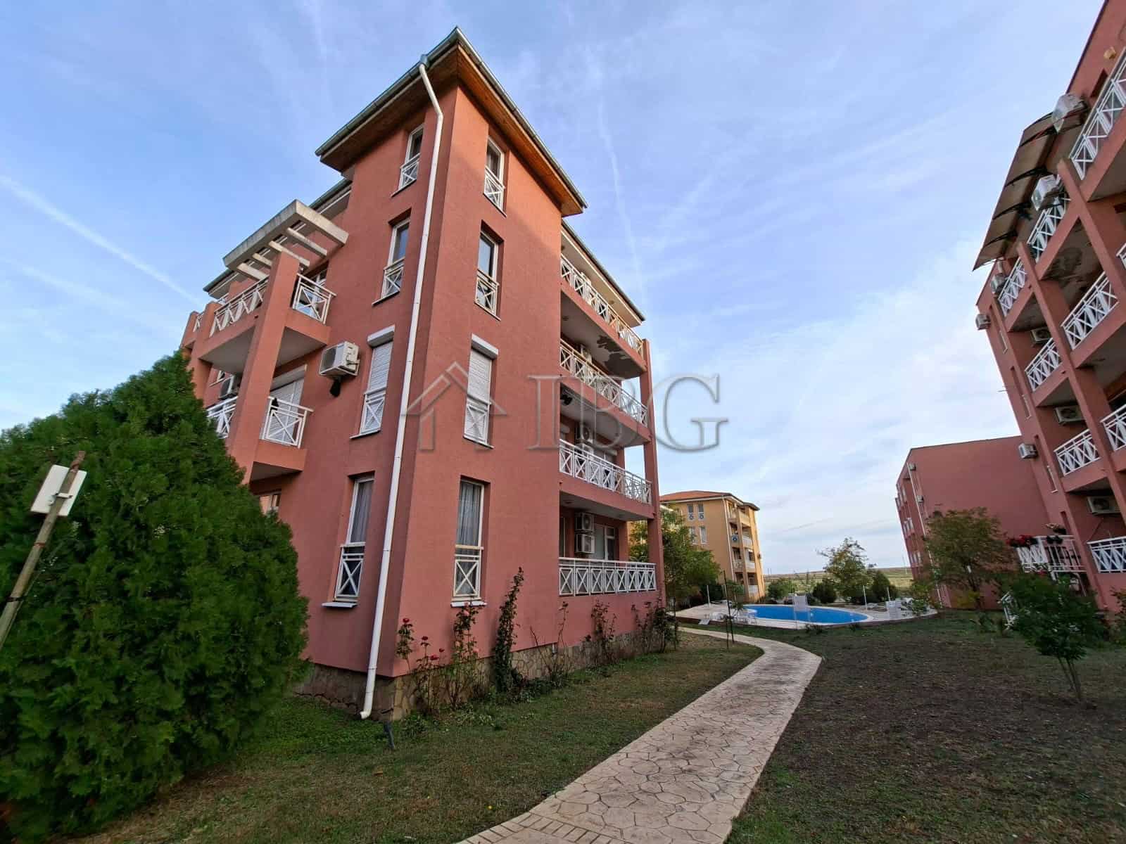 Bright furnished studio apartment in Sunny Beach with balcony views and modern amenities.