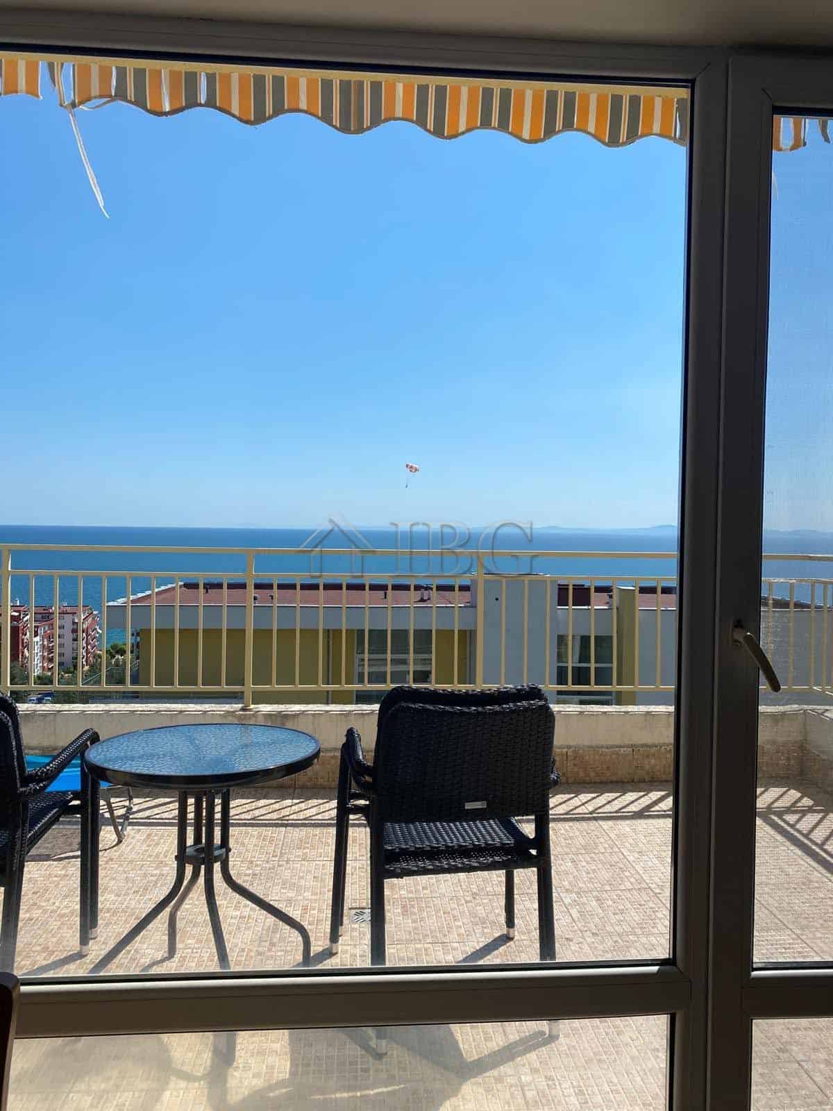 Studio with Sea View | Crown Fort Club Sea view balcony with outdoor furniture at Crown Fort Club, Grand Resort Fortnoks.