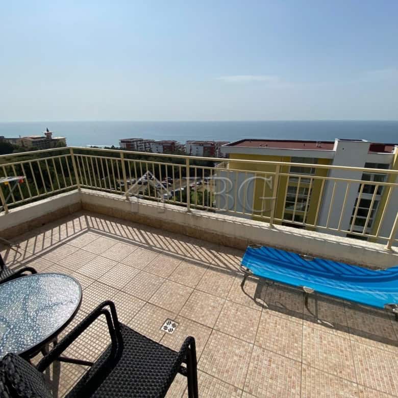 Balcony view of the sea from a studio at Crown Fort Club, Grand Resort Fortnoks.
