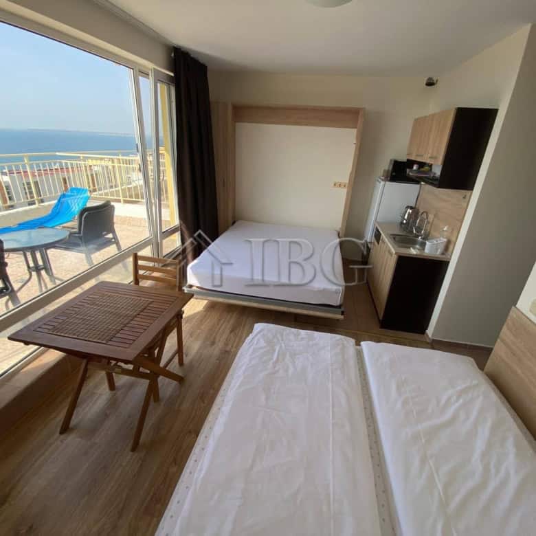 Modern studio apartment with sea view balcony at Crown Fort Club, Grand Resort Fortnoks.