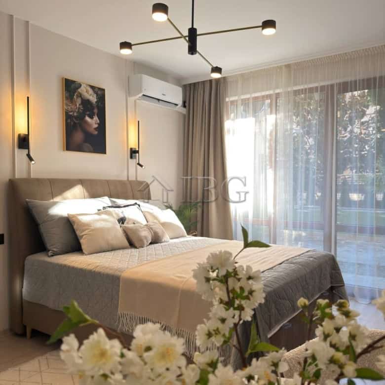 Stylish studio apartment in Panorama Bay 2, Sveti Vlas featuring contemporary decor and scenic balco.