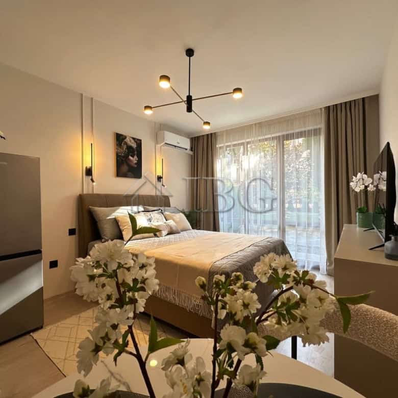 Cozy studio apartment in Panorama Bay 2, Sveti Vlas featuring contemporary decor and natural light.