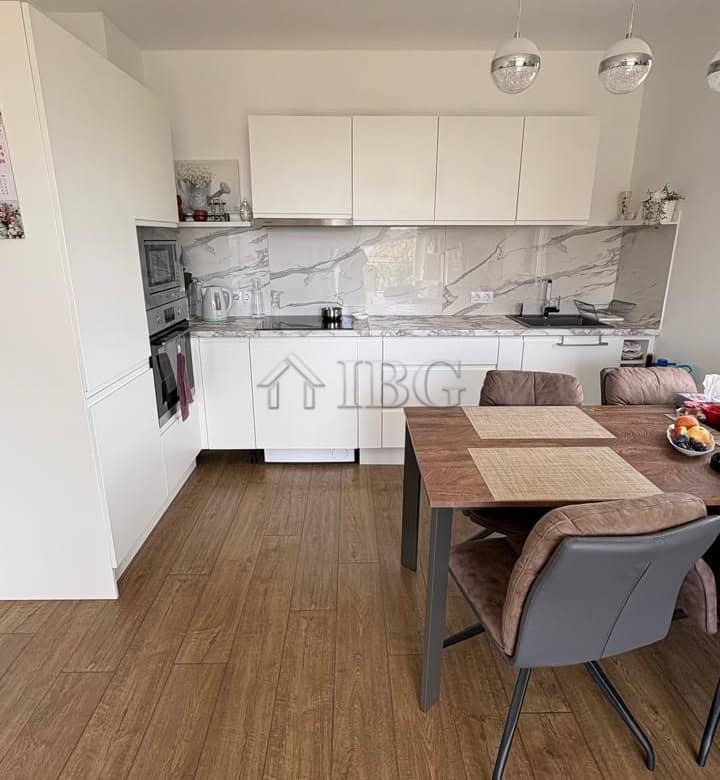 Bright modern kitchen in a 1-bedroom apartment with pool and yard view in Pomorie.