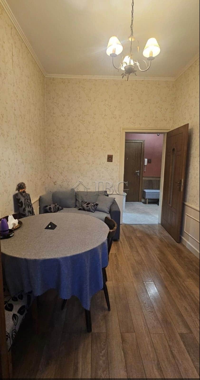Cozy living room in top-center Ruse apartment for rent with dining area and sofa.