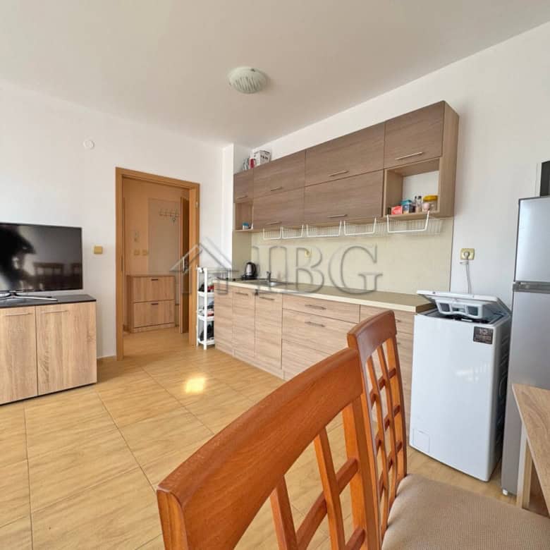 Bright interior of a one-bedroom apartment in Aqua Dreams, Sveti Vlas, Bulgaria. Modern furnishings.