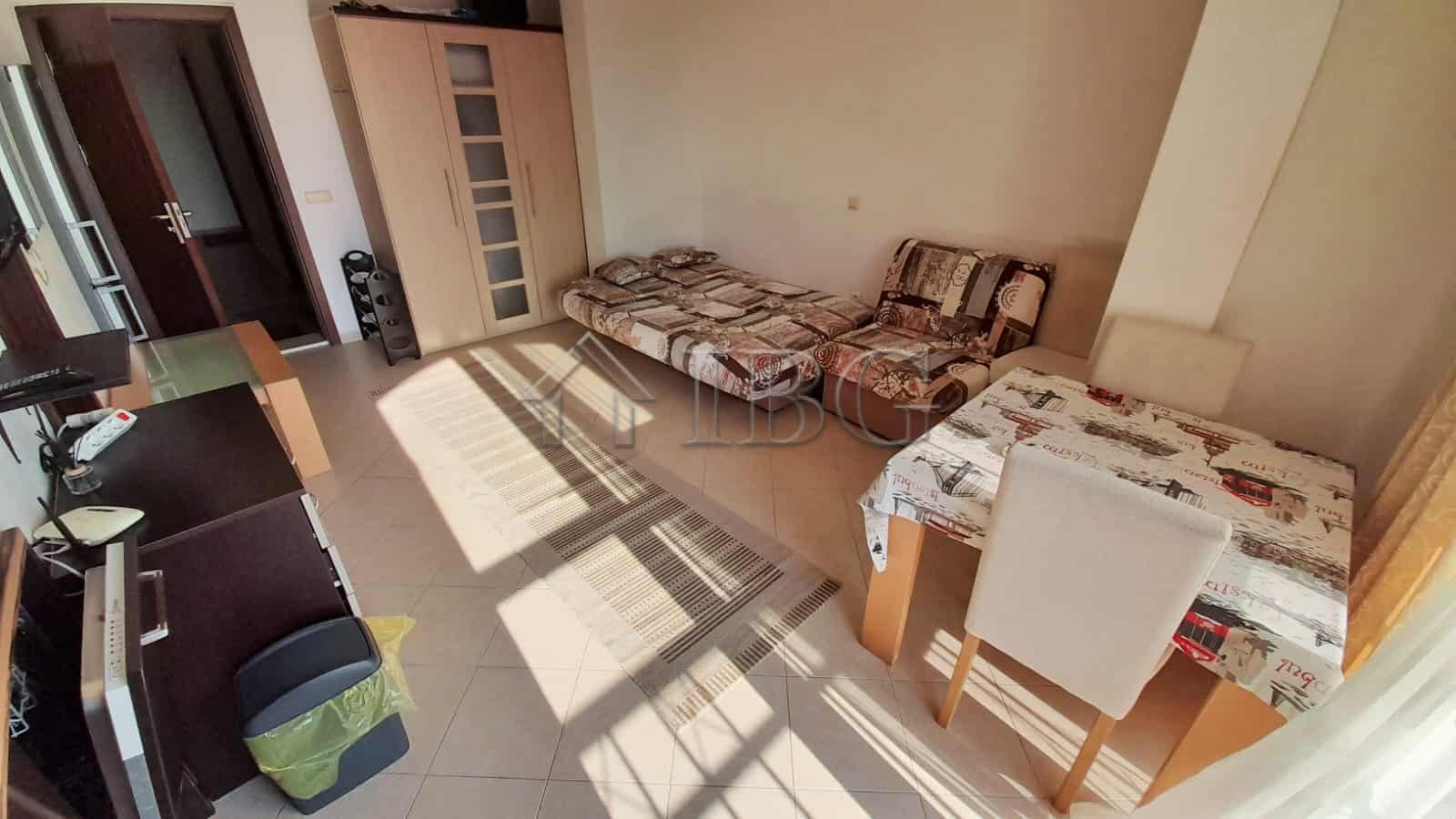 Cozy studio with balcony and living area at Cascadas Family Resort, Sunny Beach.