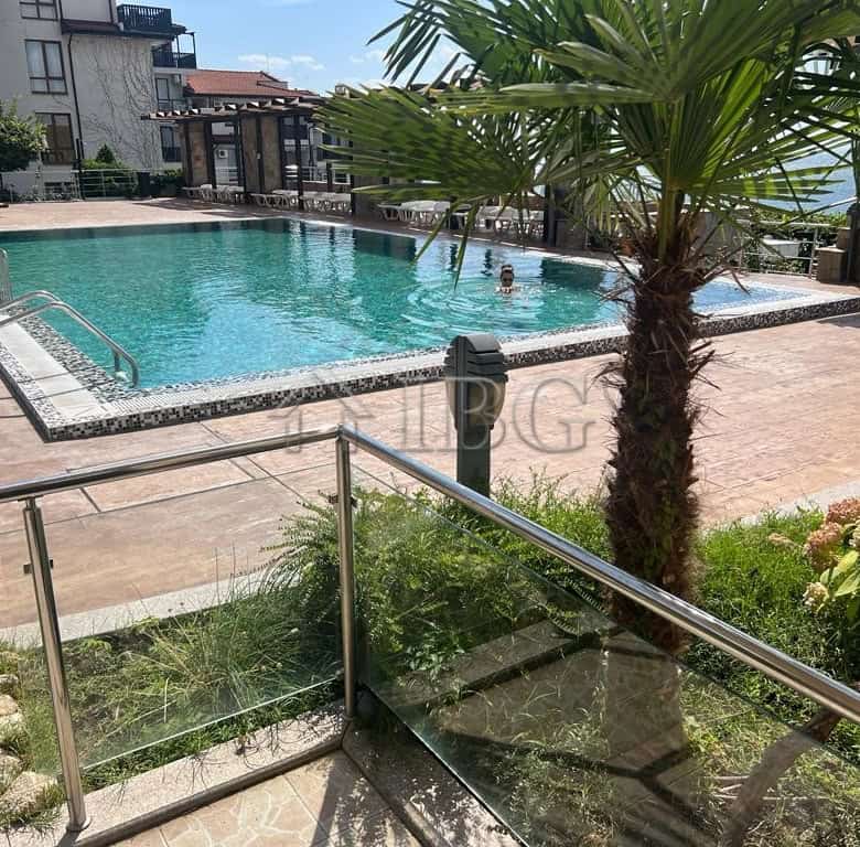 Pool view from a luxury two-bedroom apartment in Dolce Vita 2, Sveti Vlas.